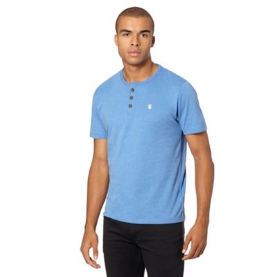 Blue plain button neck t-shirt
